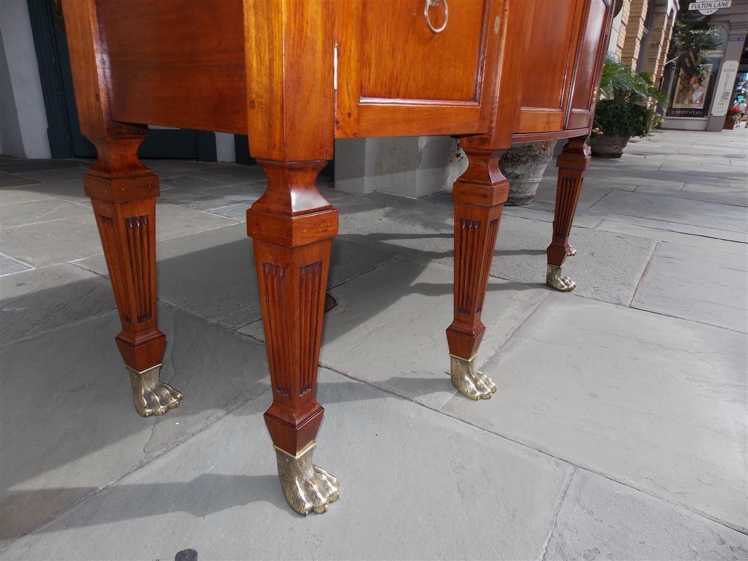 English Regency Style Teak Bow Front and Brass Hairy Paw Sideboard, Circa 1870 For Sale 5
