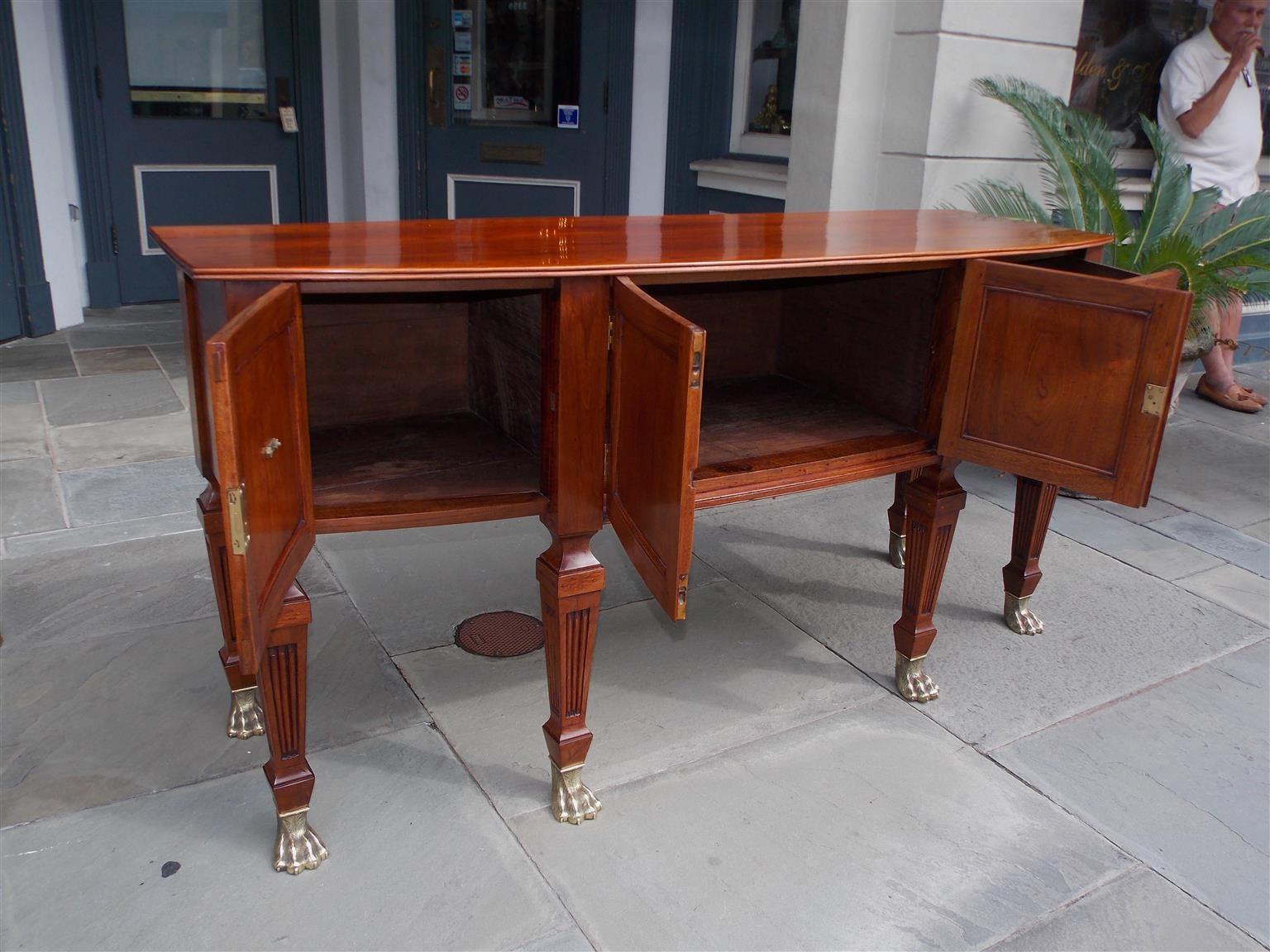 English Regency Style Teak Bow Front and Brass Hairy Paw Sideboard, Circa 1870 For Sale 7