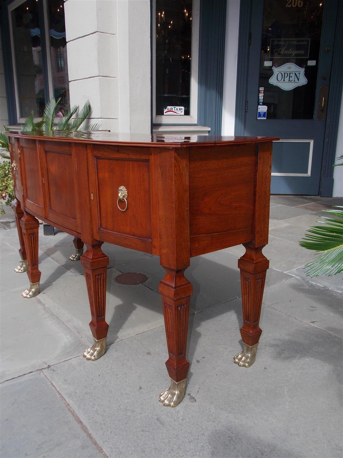 English Regency Style Teak Bow Front and Brass Hairy Paw Sideboard, Circa 1870 For Sale 1