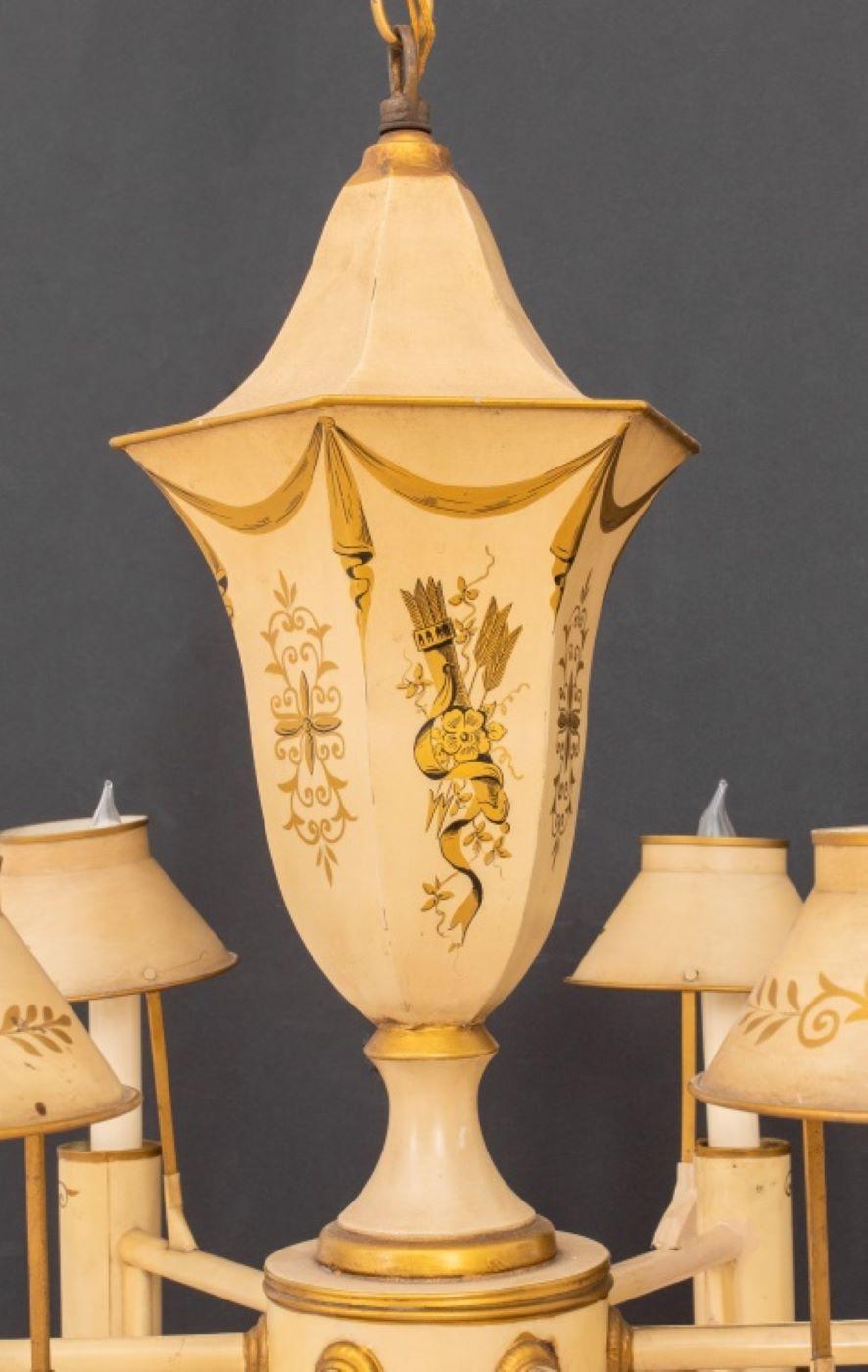 20th Century English Regency Style Tole Six-Light Chandelier For Sale