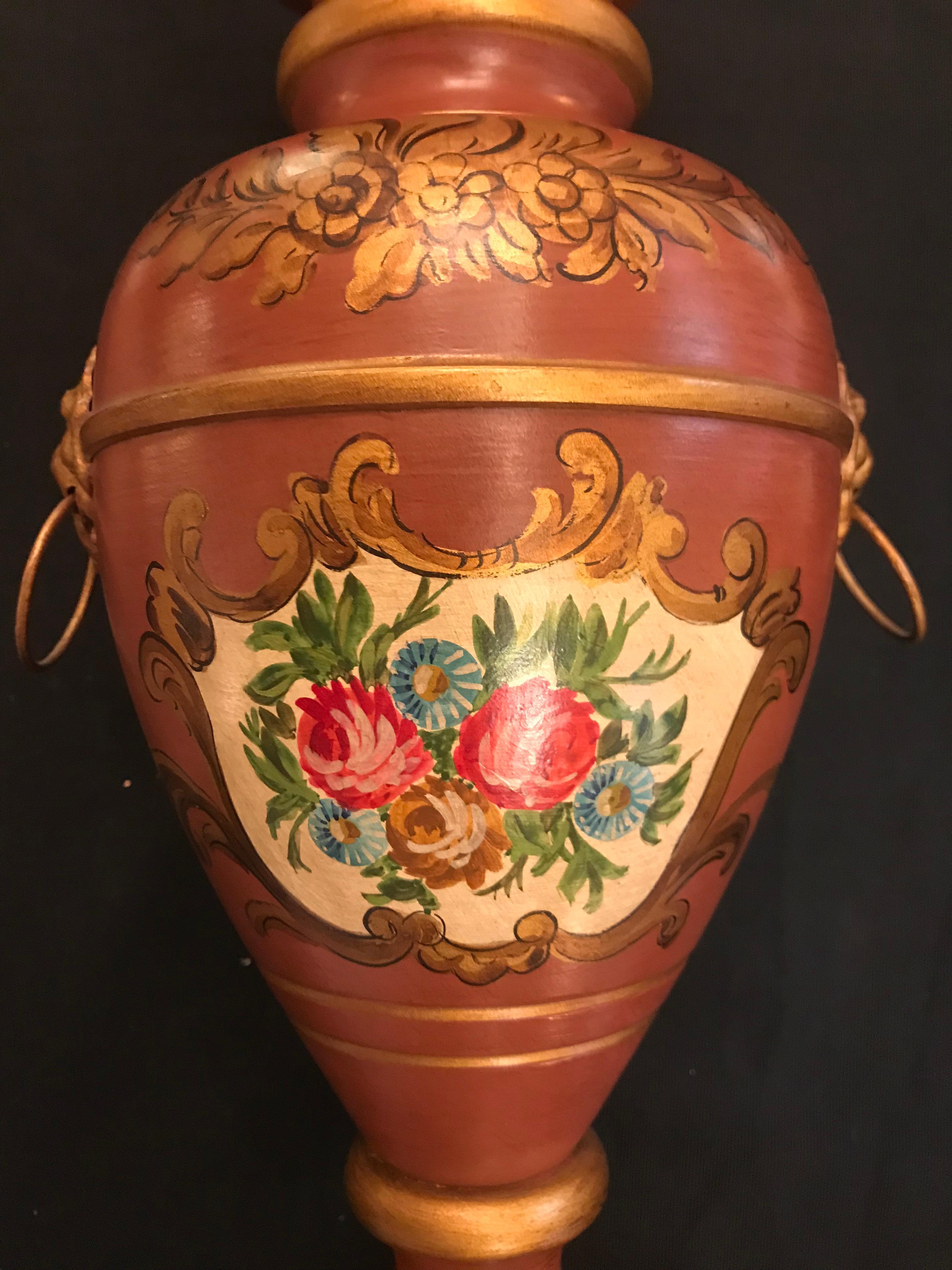 Regency Revival English Regency Style Hand-Painted Toleware Lamp By Gherardo Degli Albizzi  For Sale