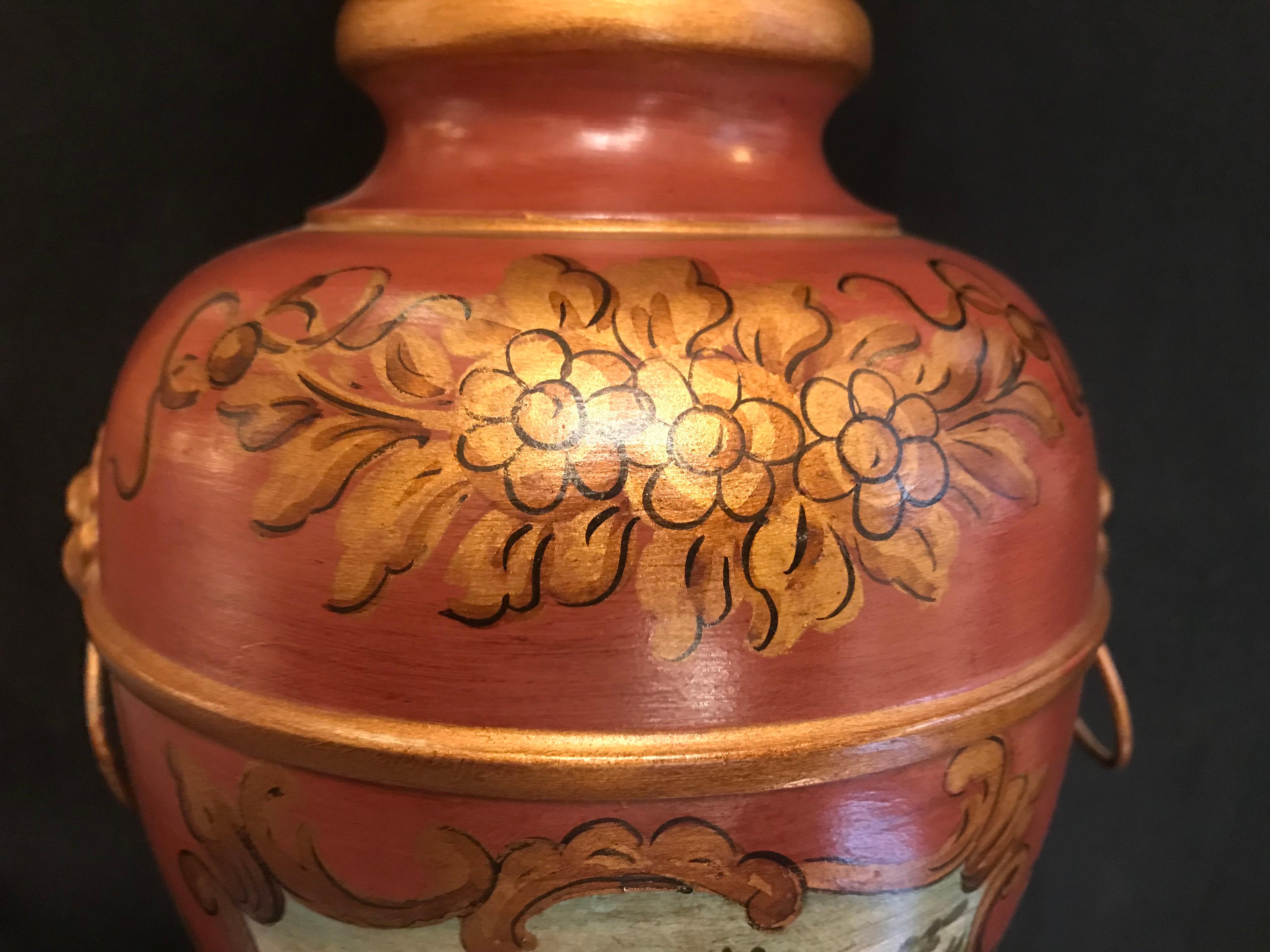 Italian English Regency Style Hand-Painted Toleware Lamp By Gherardo Degli Albizzi  For Sale