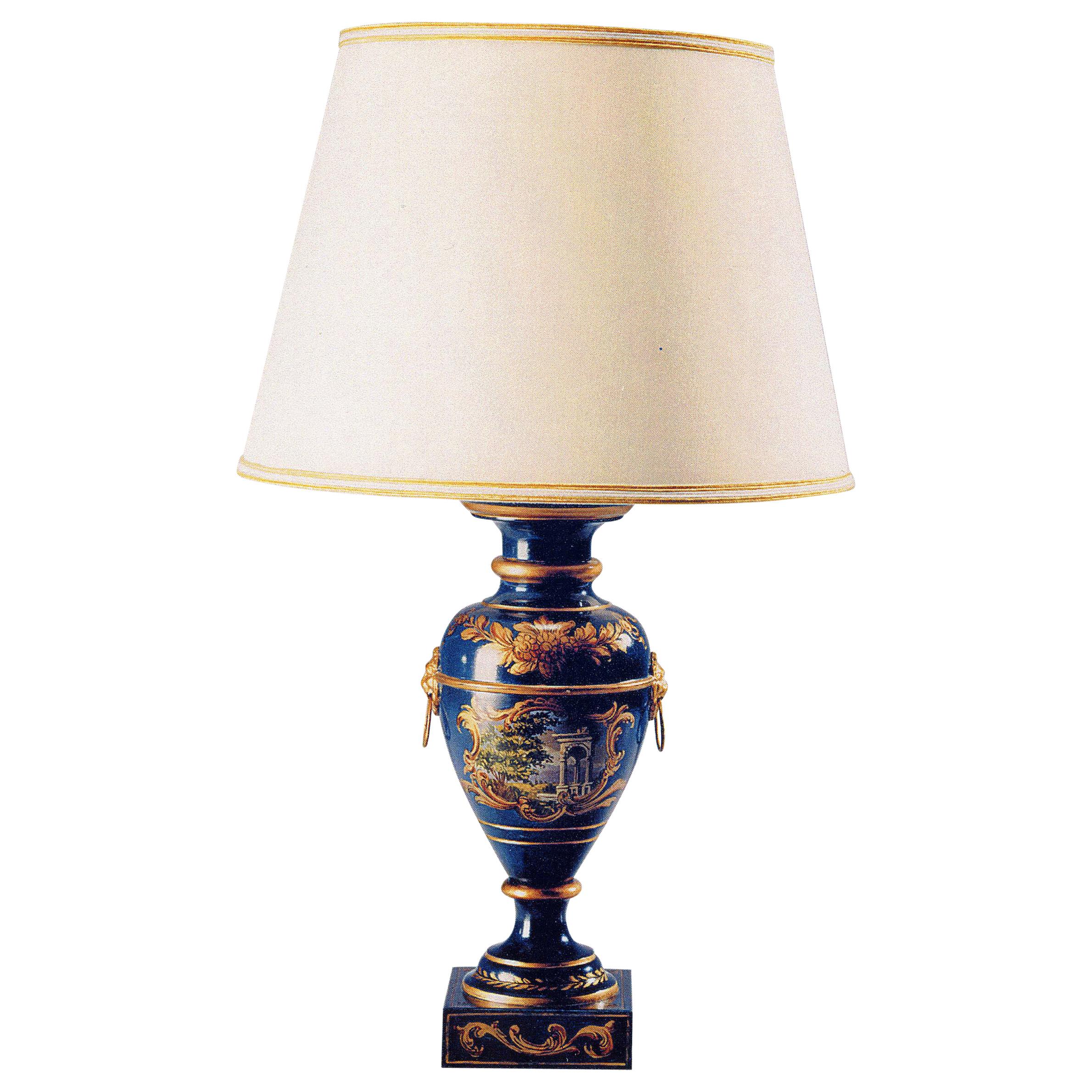 Englische handbemalte englische Toleware-Lampe im Regency-Stil von Gherardo Degli Albizzi  im Angebot