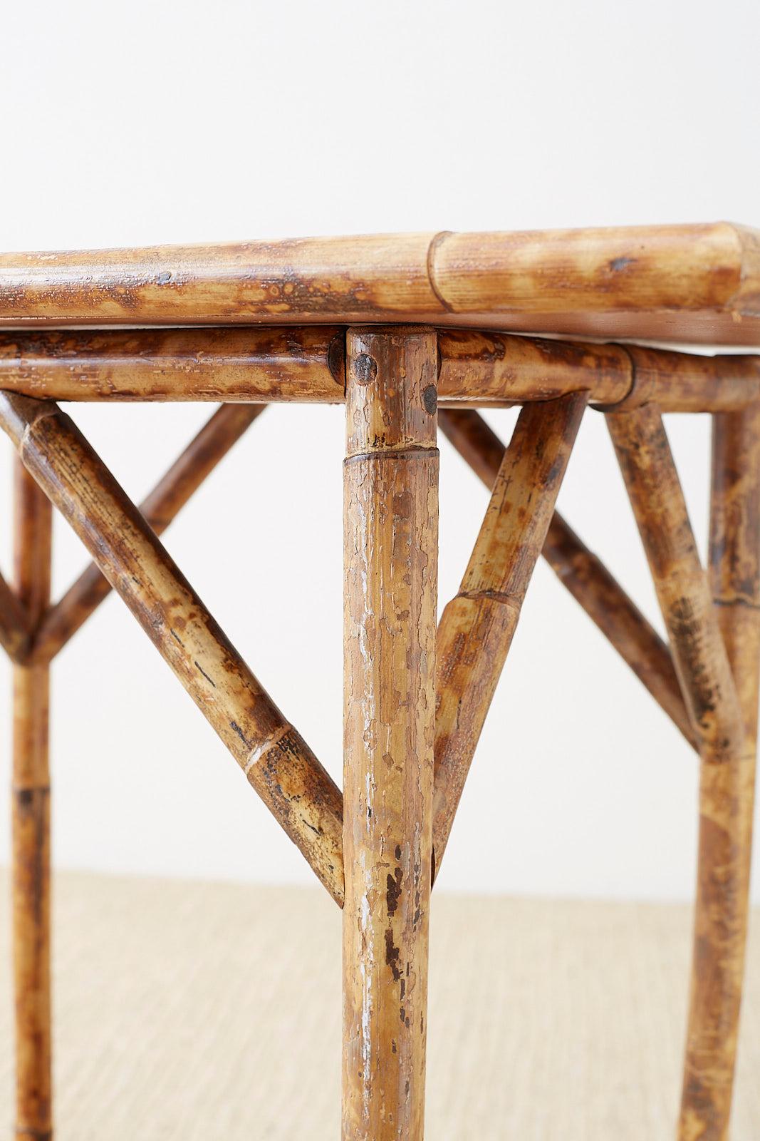 English Regency Style Tortoise Shell Bamboo Raffia Table 3