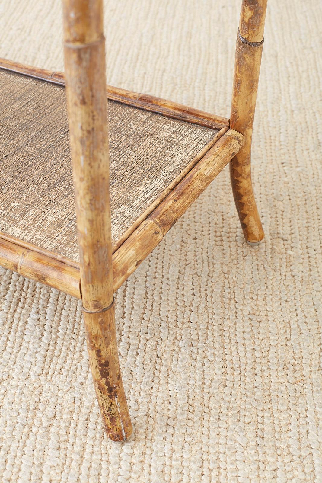 English Regency Style Tortoise Shell Bamboo Raffia Table 4