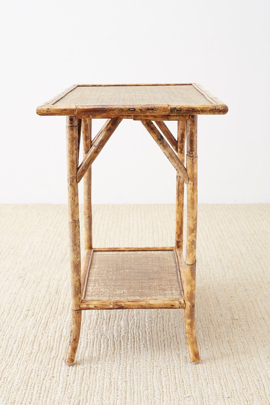 English Regency Style Tortoise Shell Bamboo Raffia Table 6