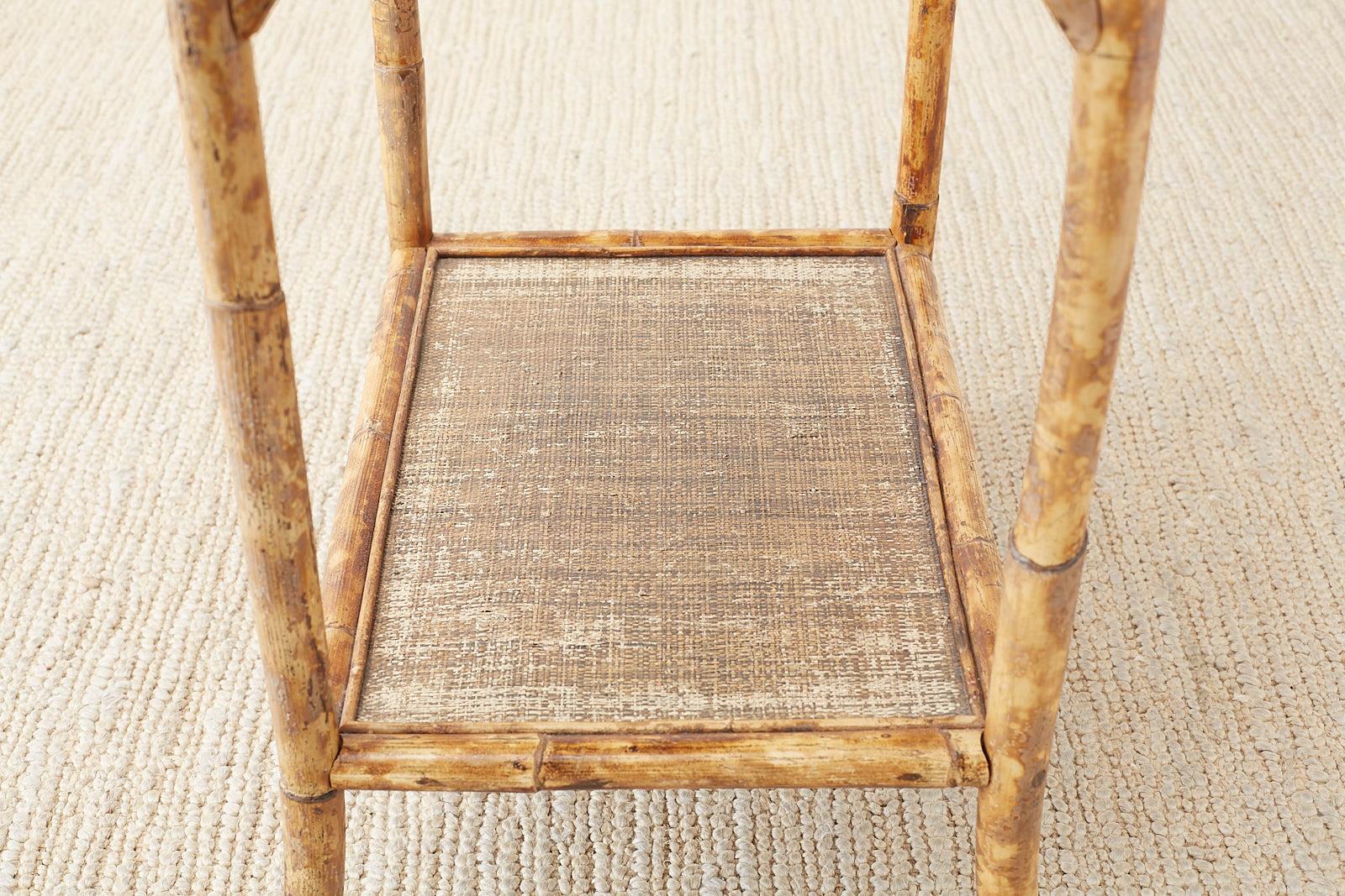 English Regency Style Tortoise Shell Bamboo Raffia Table 7