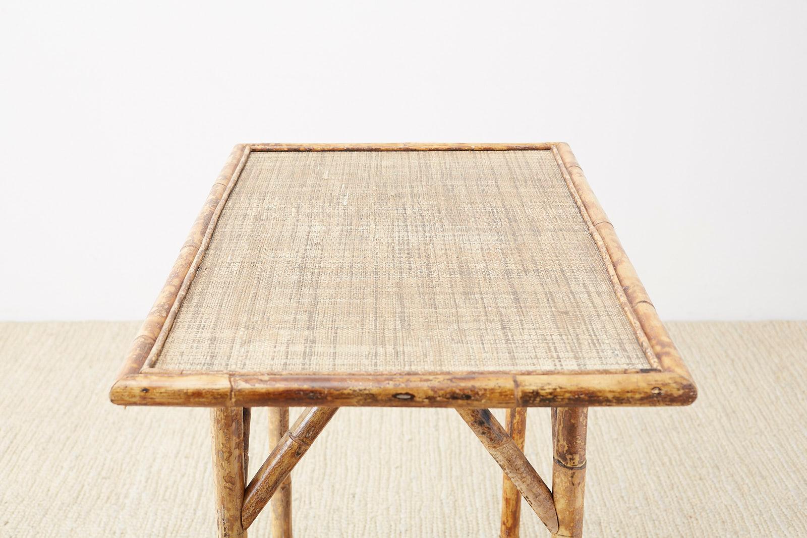 English Regency Style Tortoise Shell Bamboo Raffia Table 8