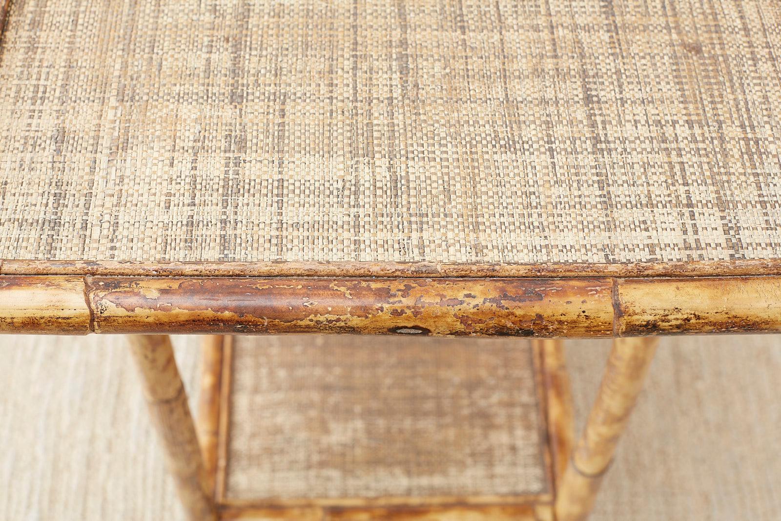 English Regency Style Tortoise Shell Bamboo Raffia Table 9