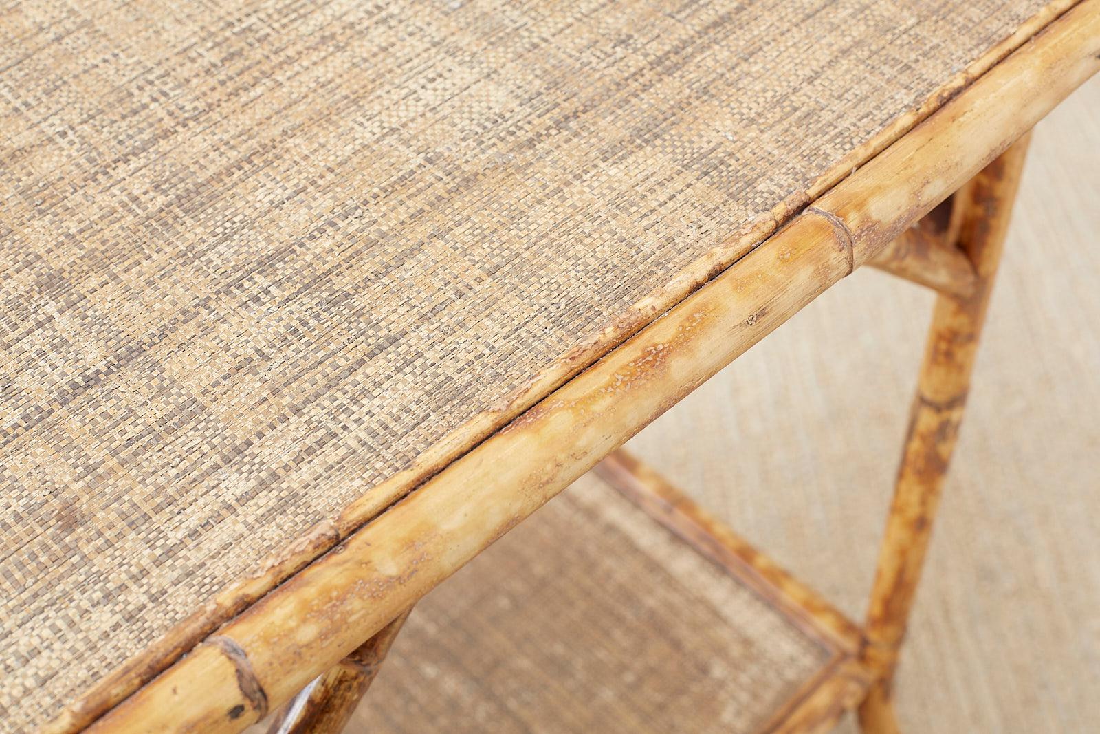 English Regency Style Tortoise Shell Bamboo Raffia Table 10