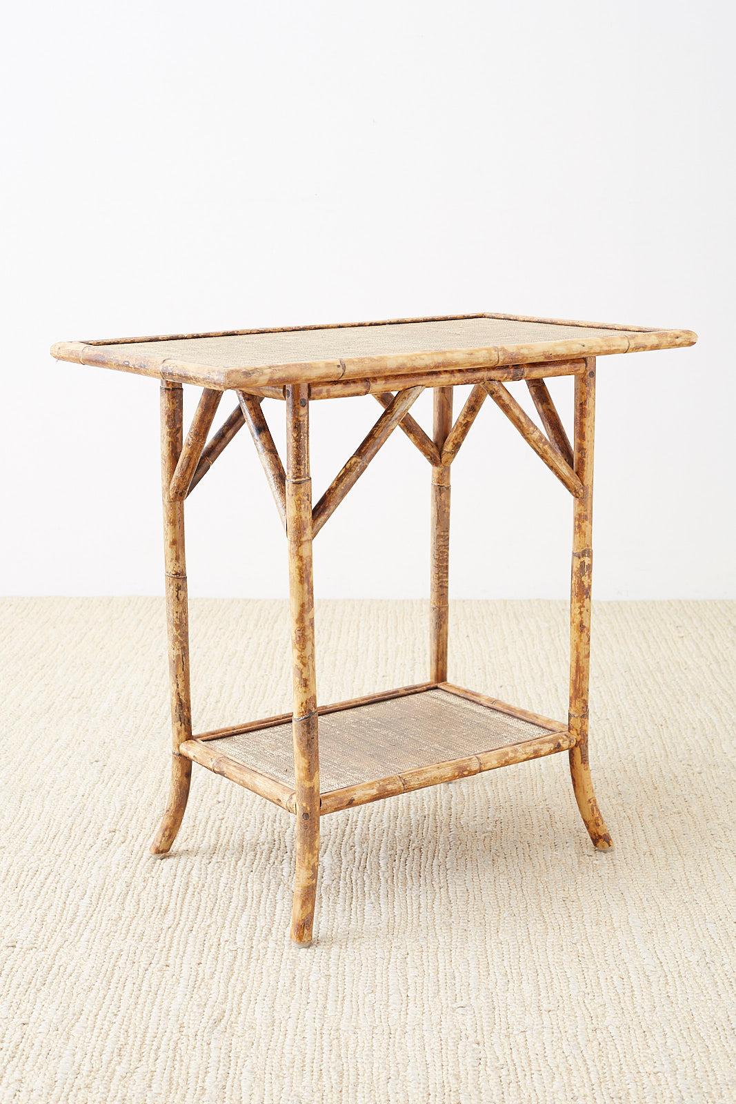 English Regency Style Tortoise Shell Bamboo Raffia Table 11