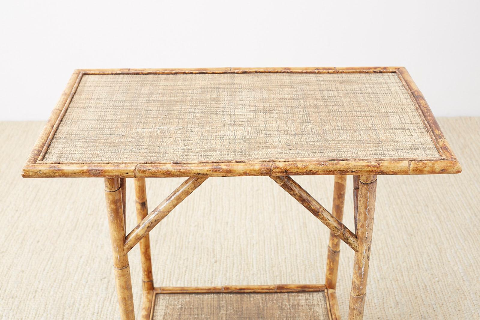 Hand-Crafted English Regency Style Tortoise Shell Bamboo Raffia Table