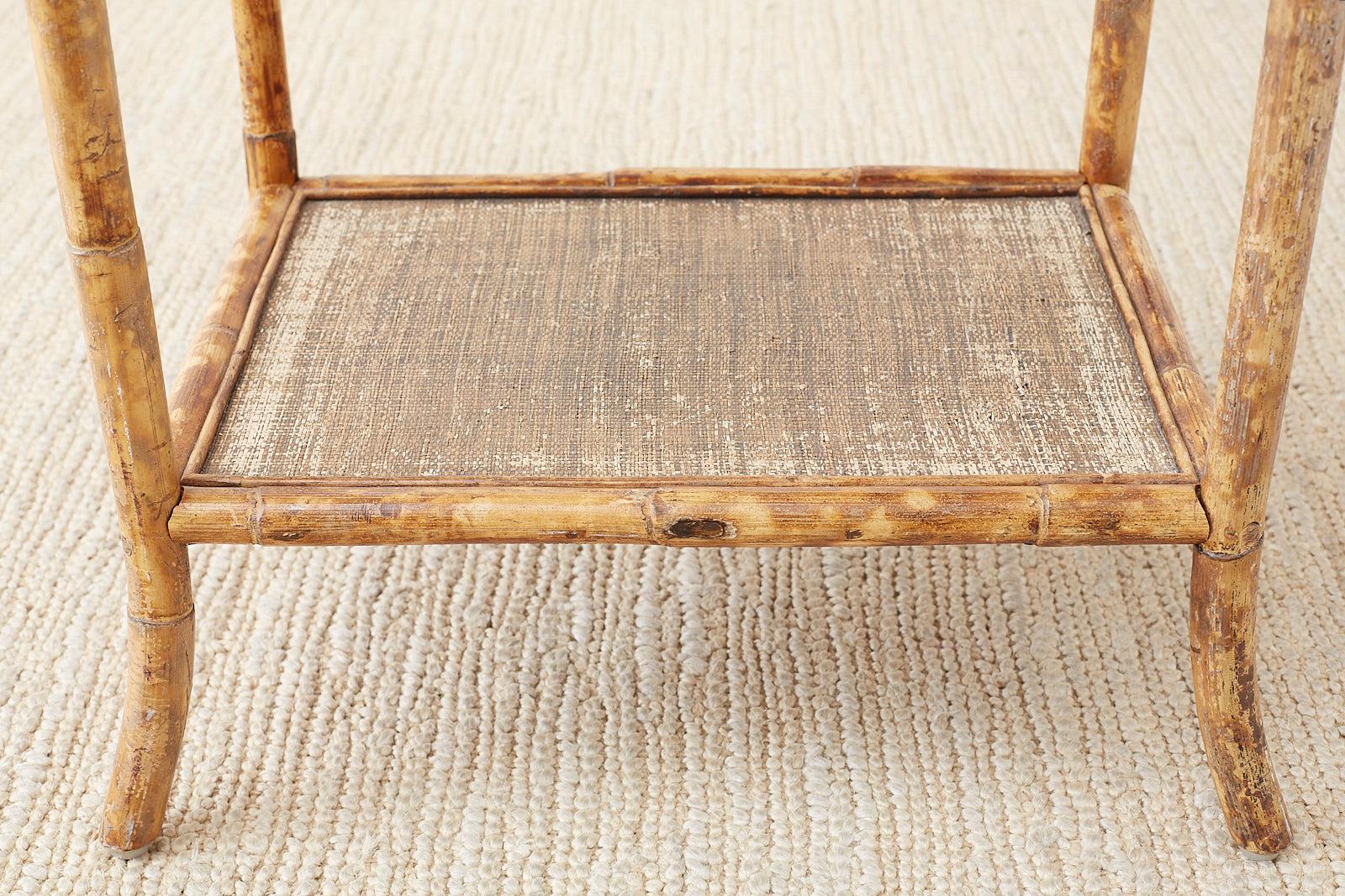 20th Century English Regency Style Tortoise Shell Bamboo Raffia Table