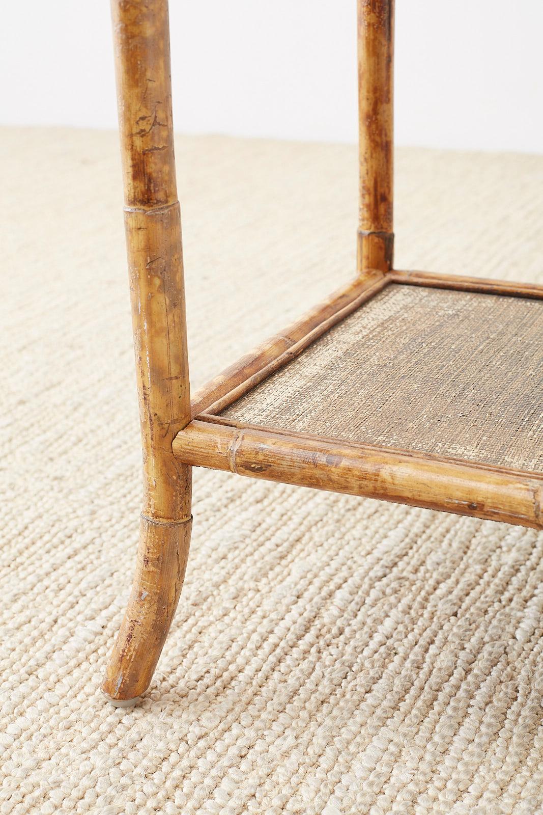 Grasscloth English Regency Style Tortoise Shell Bamboo Raffia Table