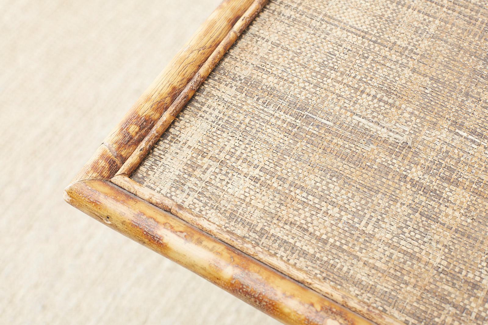 English Regency Style Tortoise Shell Bamboo Raffia Table 1