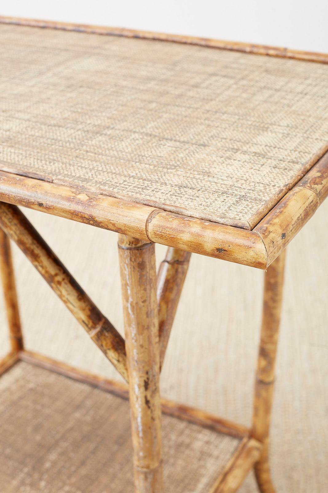 English Regency Style Tortoise Shell Bamboo Raffia Table 2