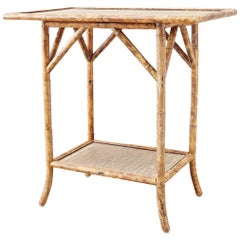 English Regency Style Tortoise Shell Bamboo Raffia Table