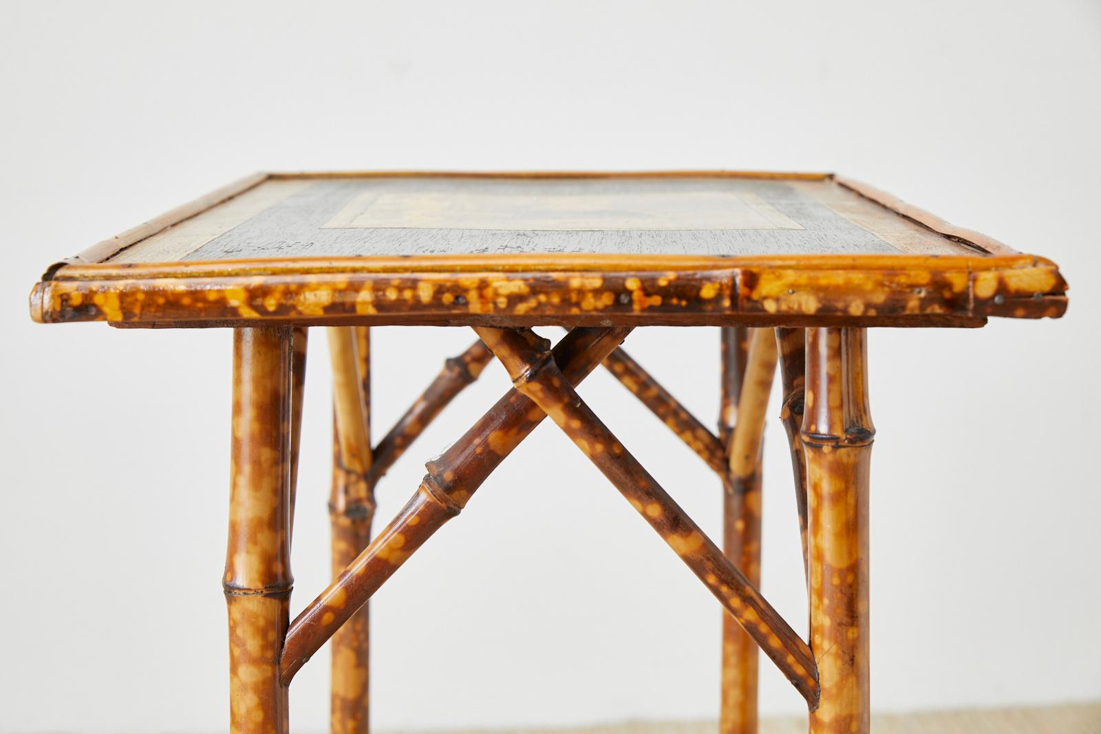 English Regency Style Tortoiseshell Bamboo Decoupage Lion Table 7