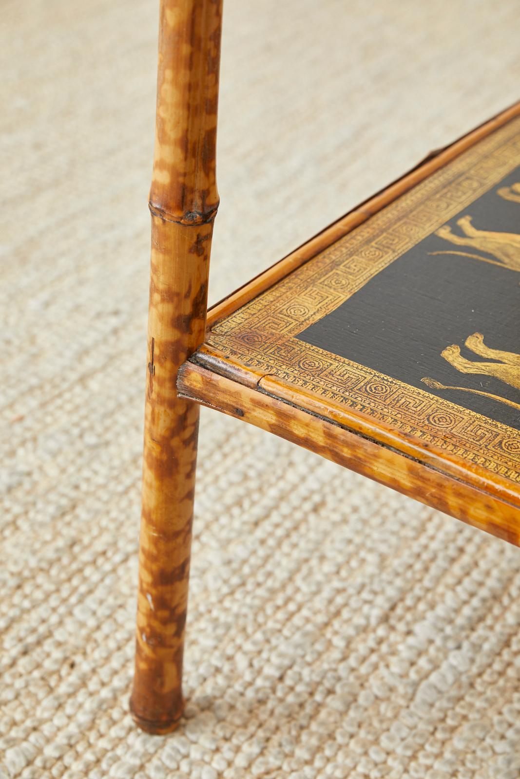 English Regency Style Tortoiseshell Bamboo Decoupage Lion Table 9