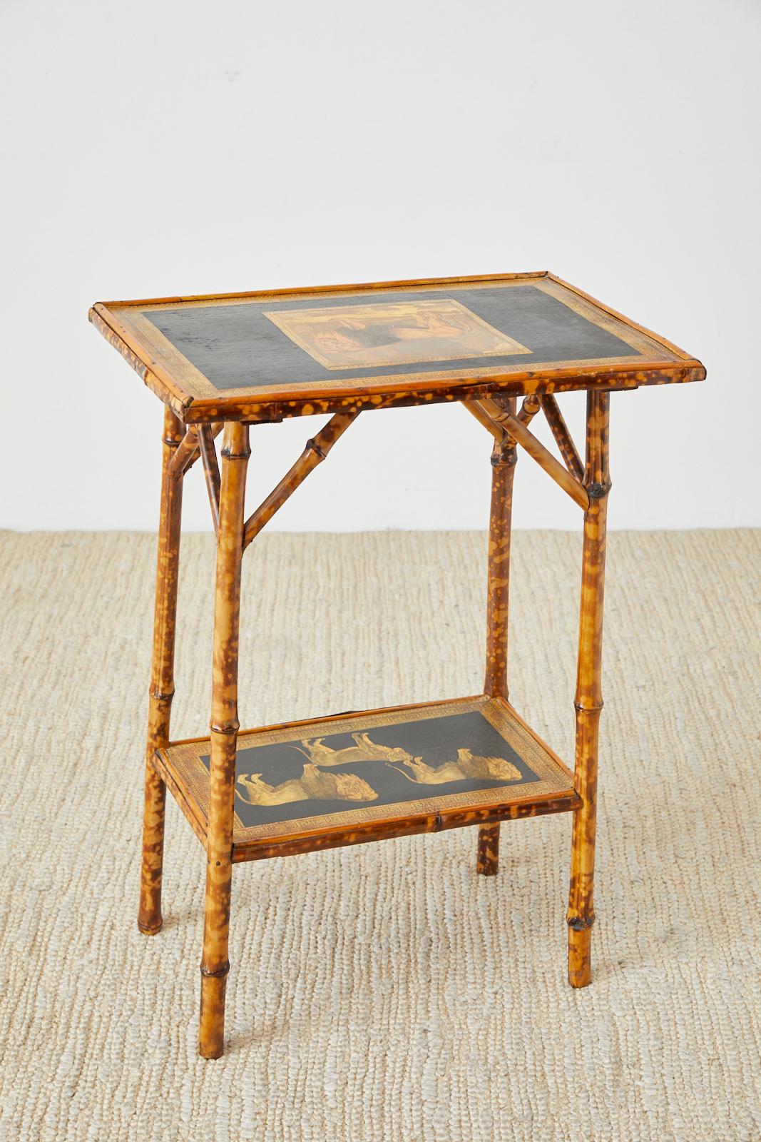 English Regency Style Tortoiseshell Bamboo Decoupage Lion Table 10