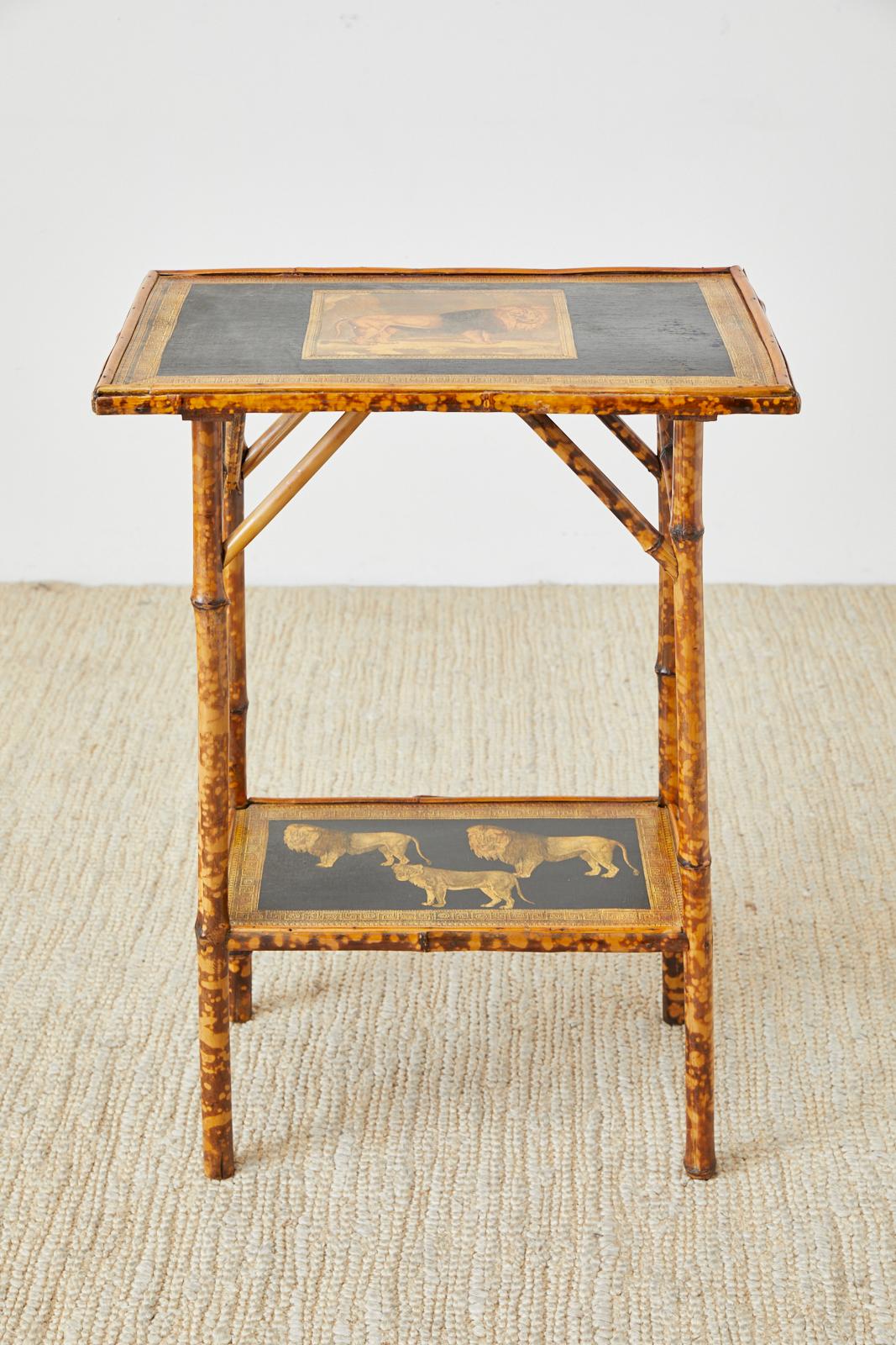 English Regency Style Tortoiseshell Bamboo Decoupage Lion Table In Good Condition In Rio Vista, CA
