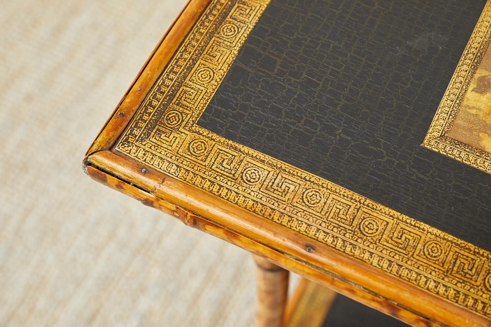 English Regency Style Tortoiseshell Bamboo Decoupage Lion Table 2