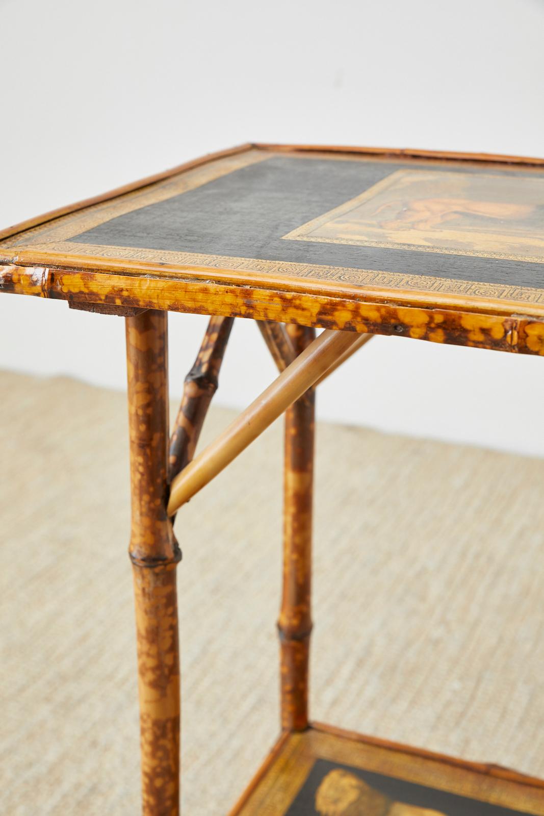 English Regency Style Tortoiseshell Bamboo Decoupage Lion Table 3