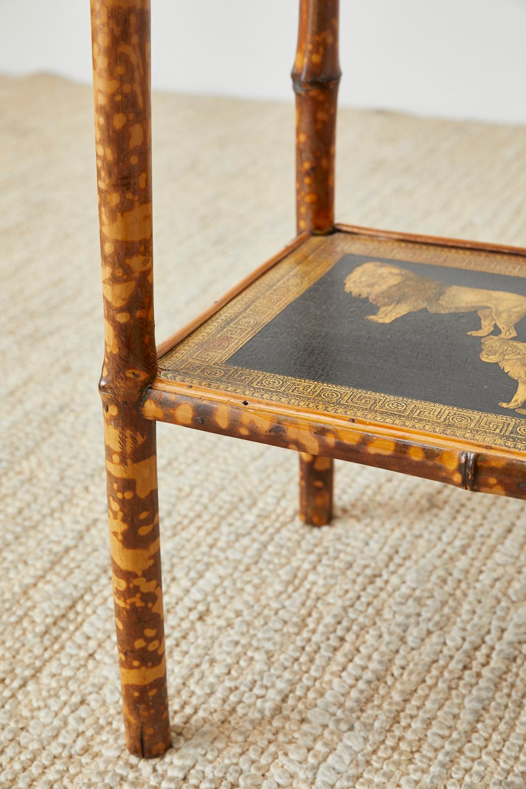 English Regency Style Tortoiseshell Bamboo Decoupage Lion Table 4