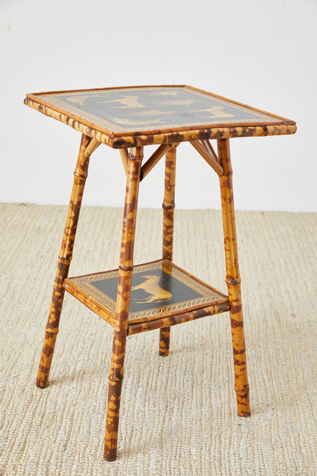 English Regency Style Tortoiseshell Bamboo Decoupage Zebra Table 4