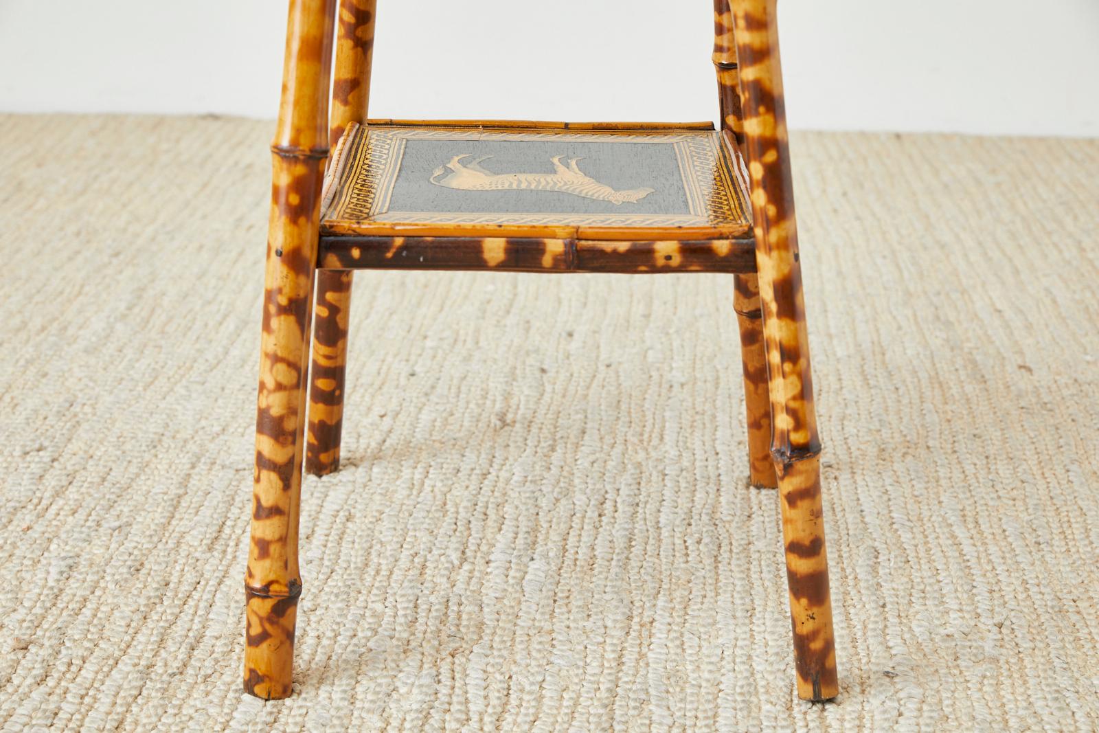 English Regency Style Tortoiseshell Bamboo Decoupage Zebra Table 6