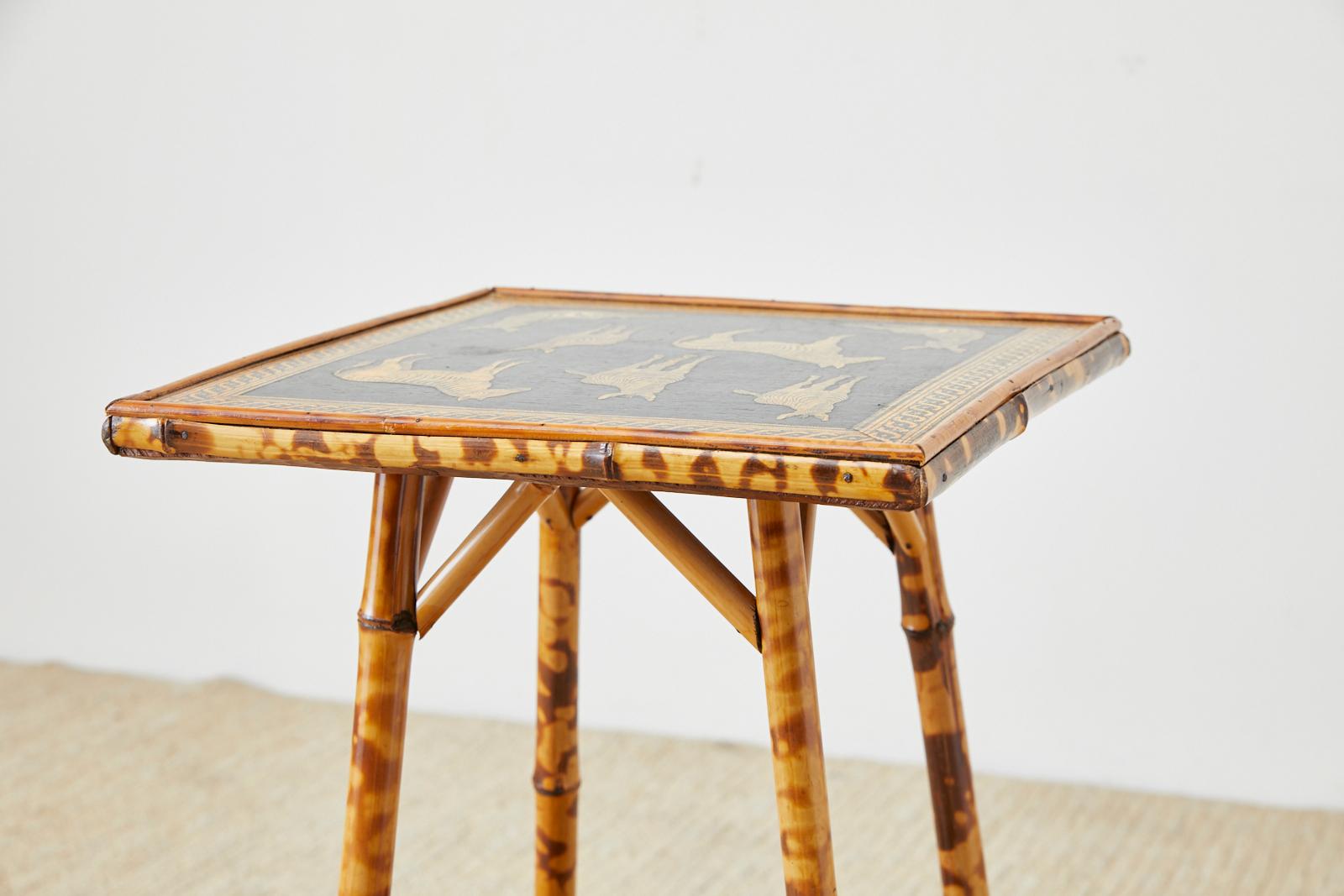 English Regency Style Tortoiseshell Bamboo Decoupage Zebra Table 8