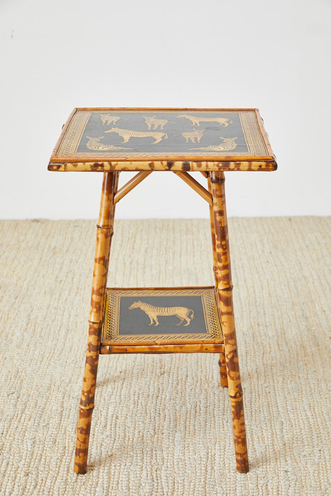 Hand-Crafted English Regency Style Tortoiseshell Bamboo Decoupage Zebra Table