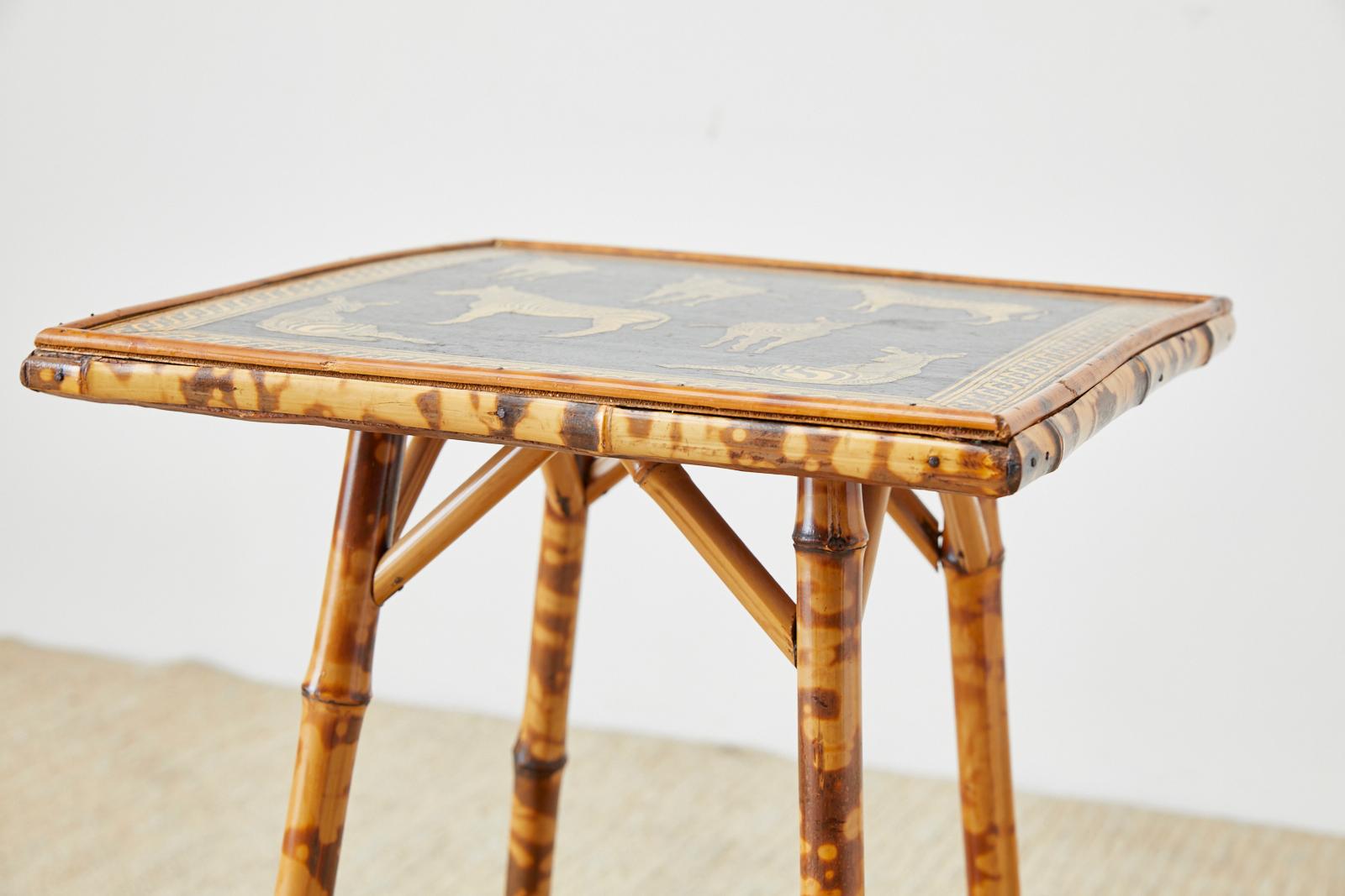 Wood English Regency Style Tortoiseshell Bamboo Decoupage Zebra Table