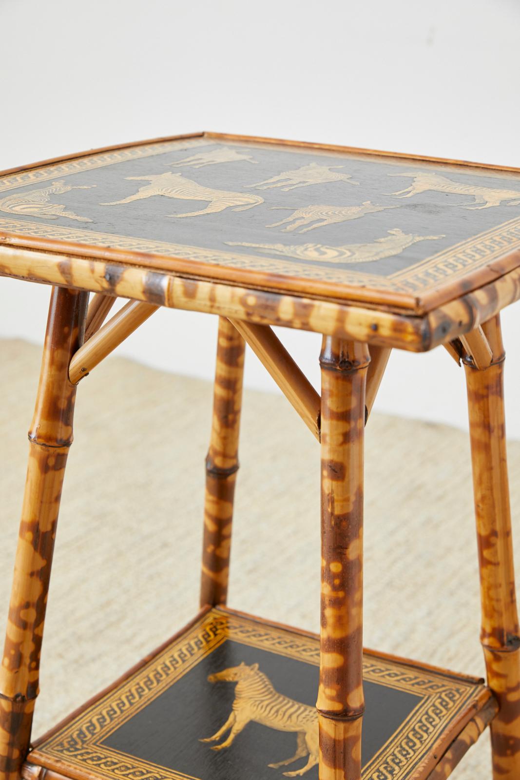 English Regency Style Tortoiseshell Bamboo Decoupage Zebra Table 2