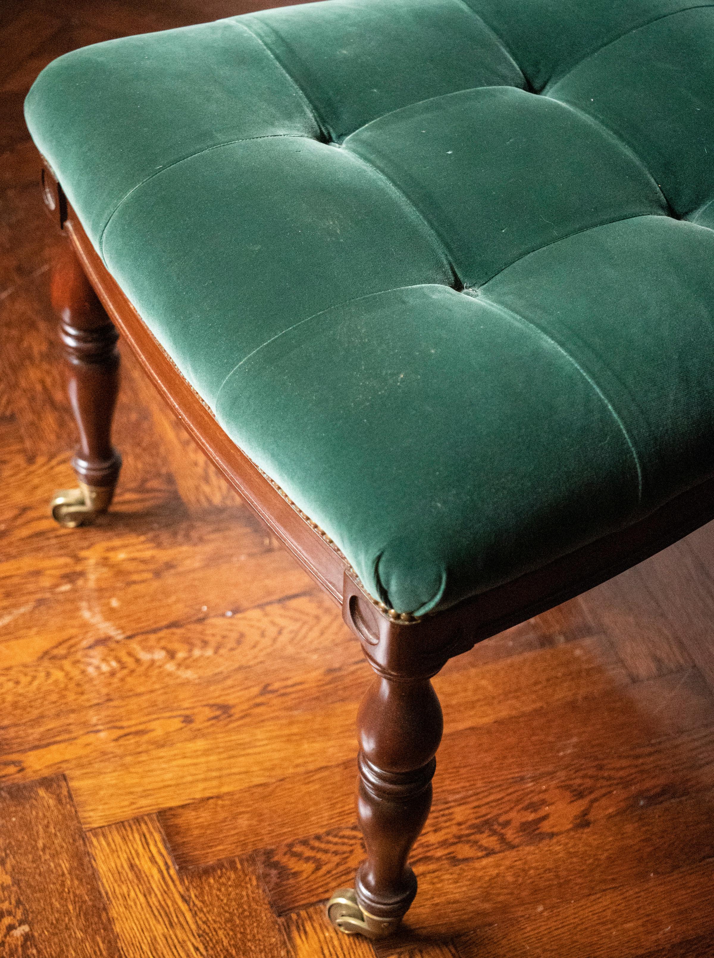English Regency Style Tufted Green Velvet Library Chair In Good Condition In New York, NY