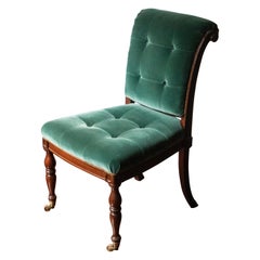 English Regency Style Tufted Green Velvet Library Chair