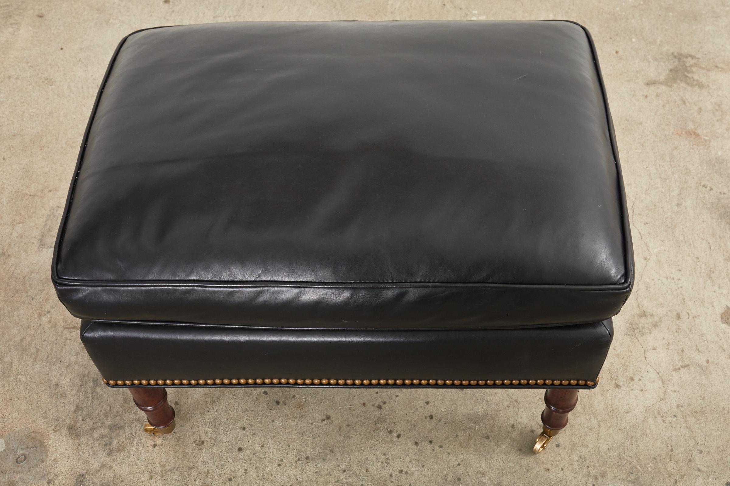 English Regency Style Tufted Leather Library Armchair with Ottoman 13