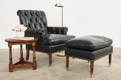 English Regency Style Tufted Leather Library Armchair with Ottoman