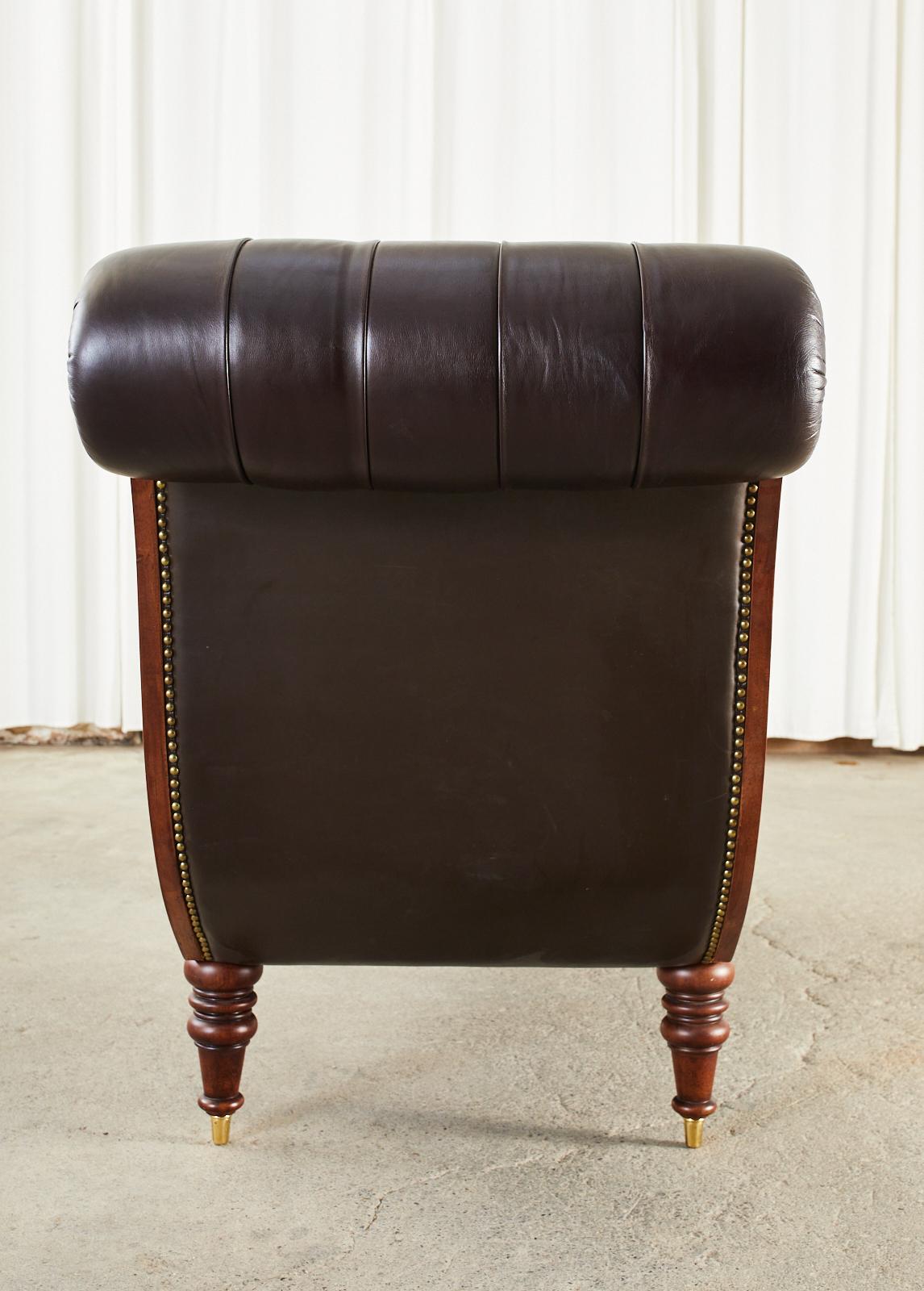 English Regency Style Tufted Leather Mahogany Chaise Longue 9