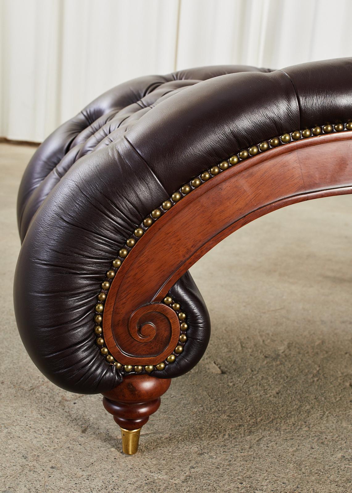 English Regency Style Tufted Leather Mahogany Chaise Longue 1