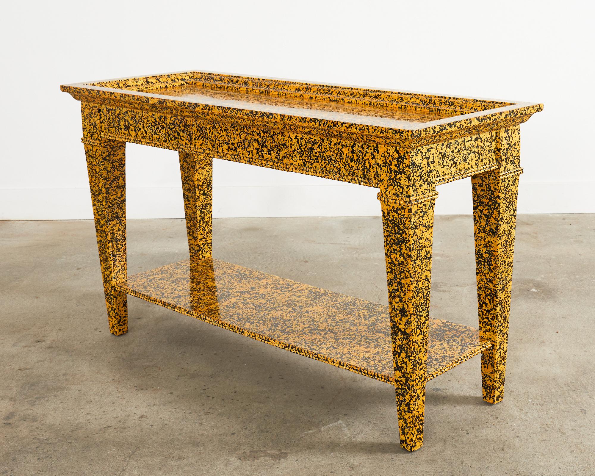 Lacquered English Regency Style Two Tier Console Speckled by Ira Yeager For Sale