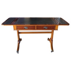 English Regency Style Walnut Sofa or Desk Table with Leather Top, 20th Century