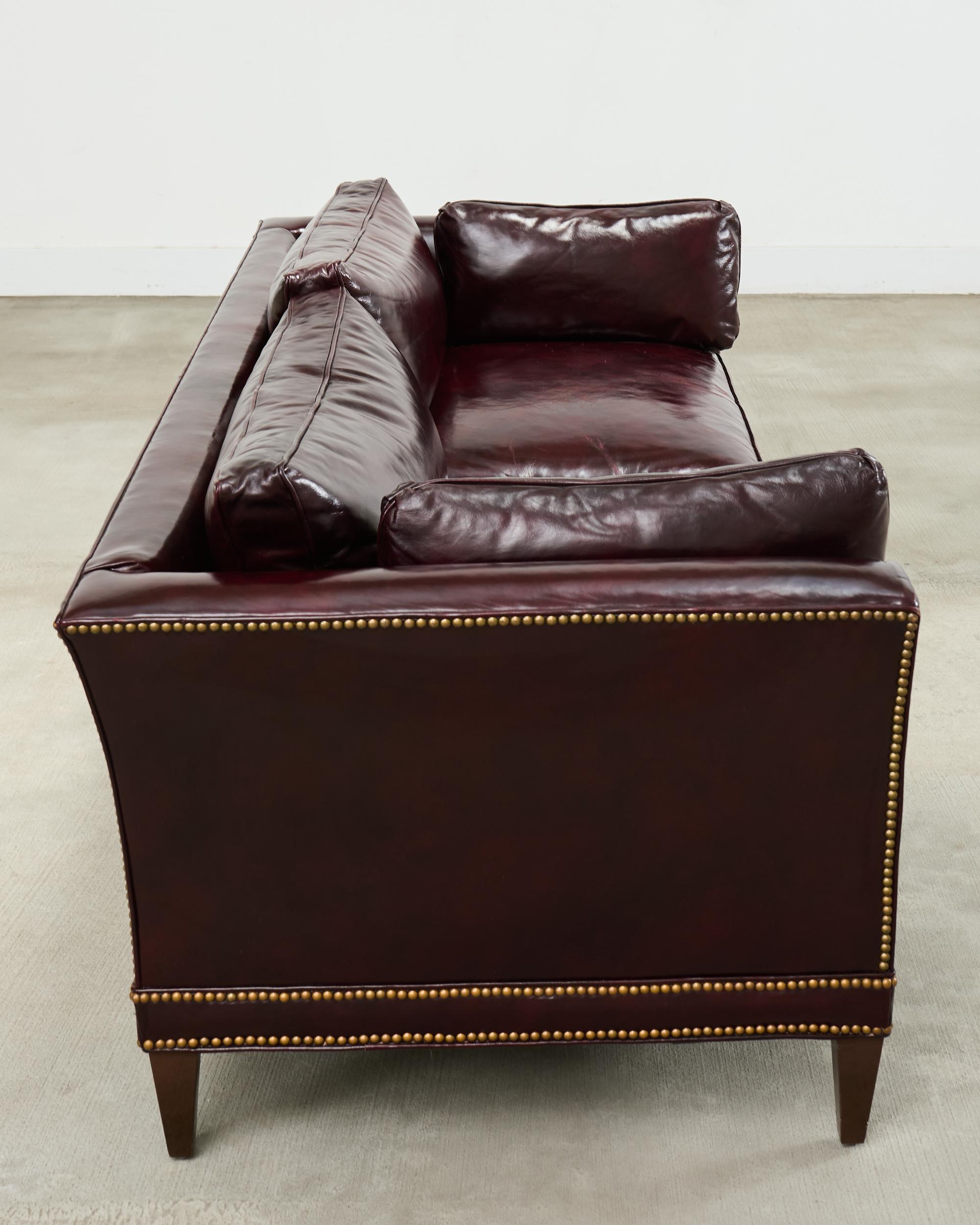 English Regency Style Waxed Cordovan Leather Case Sofa For Sale 3