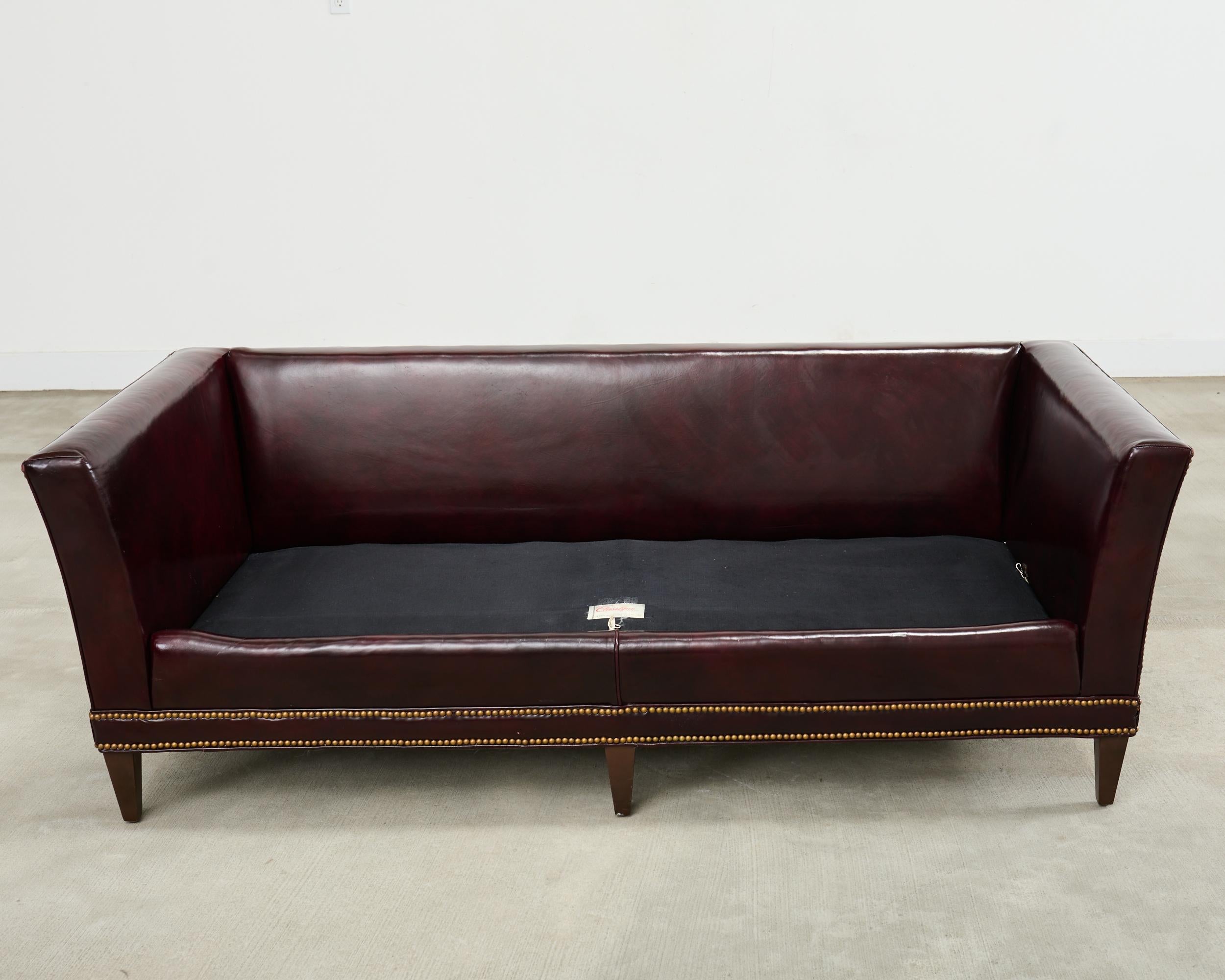 English Regency Style Waxed Cordovan Leather Case Sofa For Sale 4