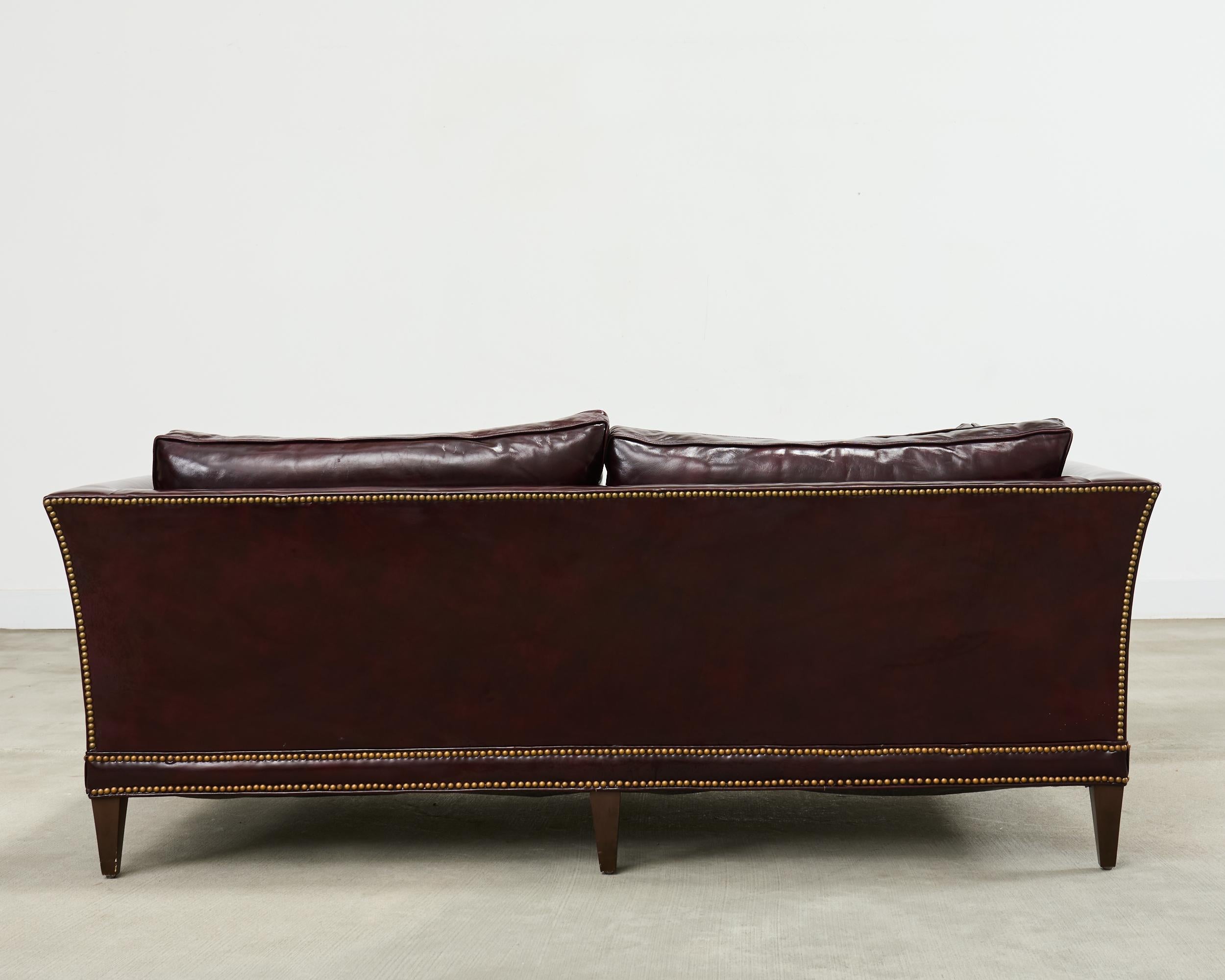 English Regency Style Waxed Cordovan Leather Case Sofa For Sale 5