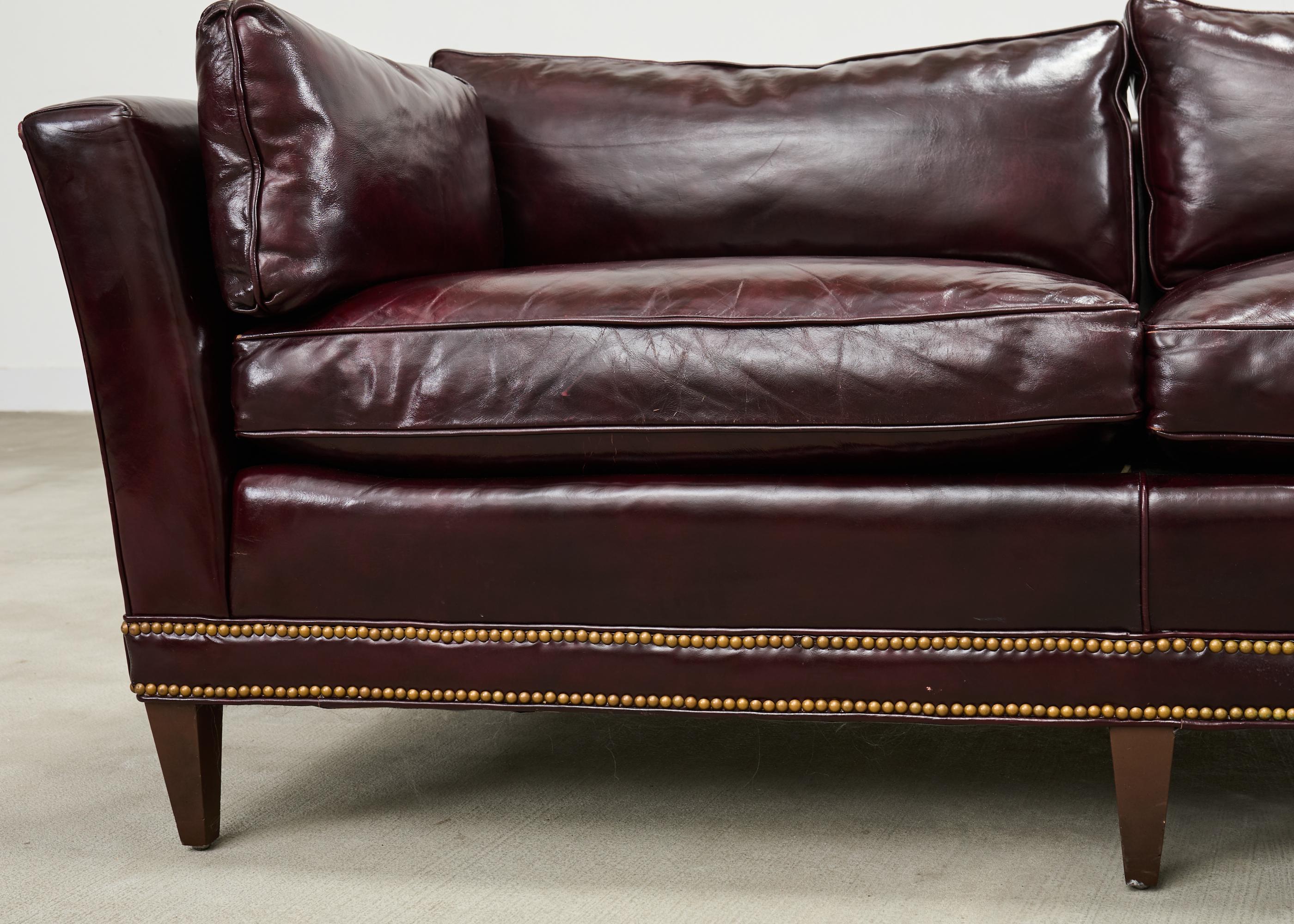 English Regency Style Waxed Cordovan Leather Case Sofa For Sale 6