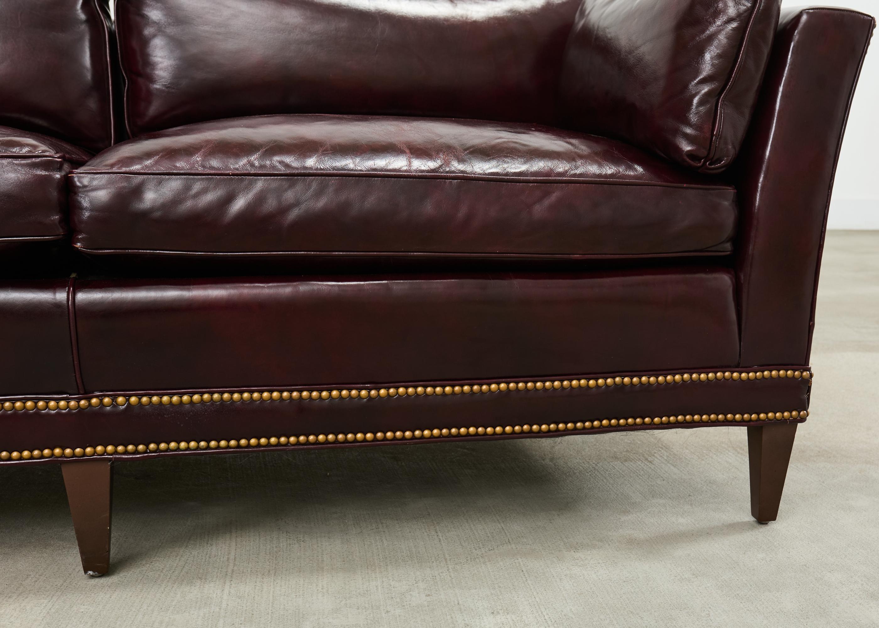 English Regency Style Waxed Cordovan Leather Case Sofa For Sale 7
