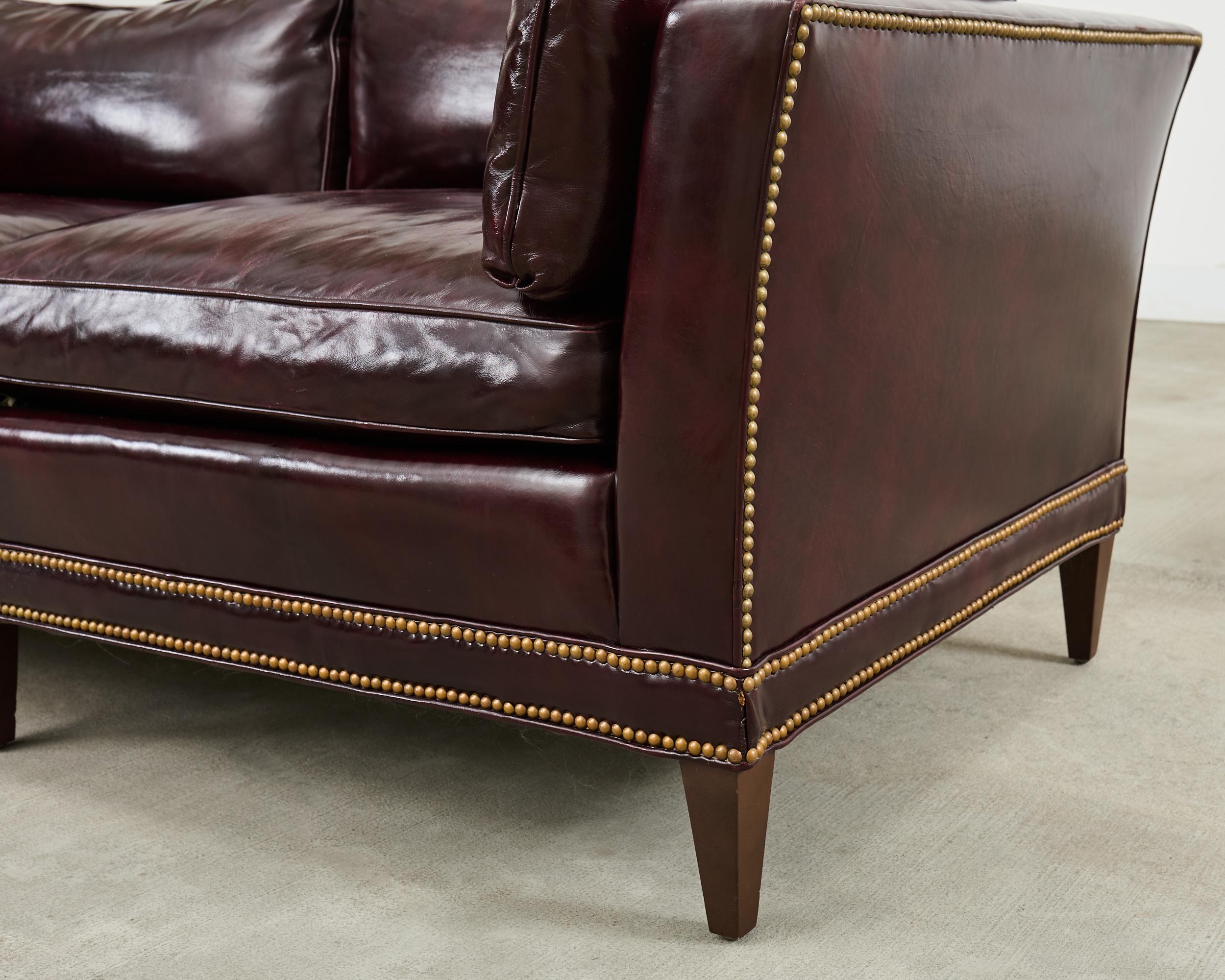 English Regency Style Waxed Cordovan Leather Case Sofa For Sale 8