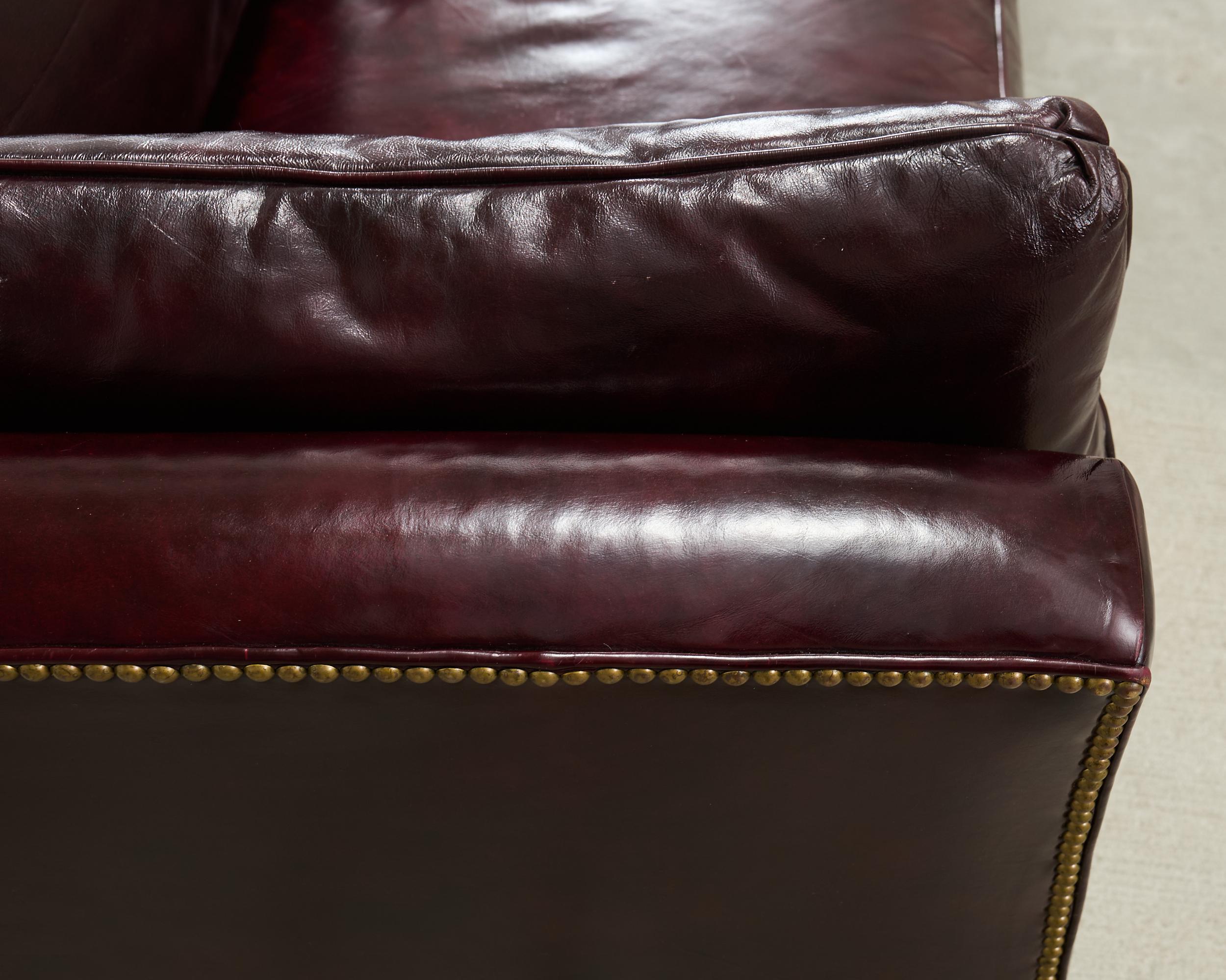 English Regency Style Waxed Cordovan Leather Case Sofa For Sale 9