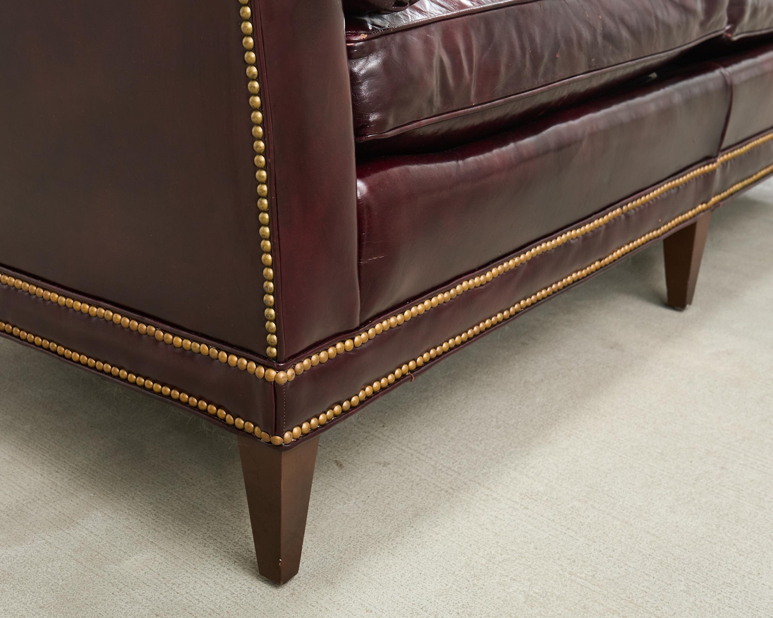 English Regency Style Waxed Cordovan Leather Case Sofa For Sale 11